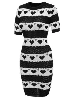 Black 1960s Contrasting Heart Knitting Dress -Retro Pulse Shop SCHL000166 2 compressed