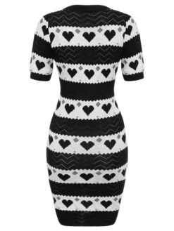 Black 1960s Contrasting Heart Knitting Dress -Retro Pulse Shop SCHL000166 3 compressed
