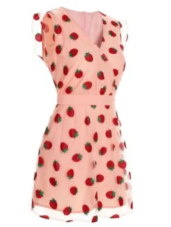 Pink 1960s Strawberry Mesh Mini Dress -Retro Pulse Shop SCHL000179 2 compressed