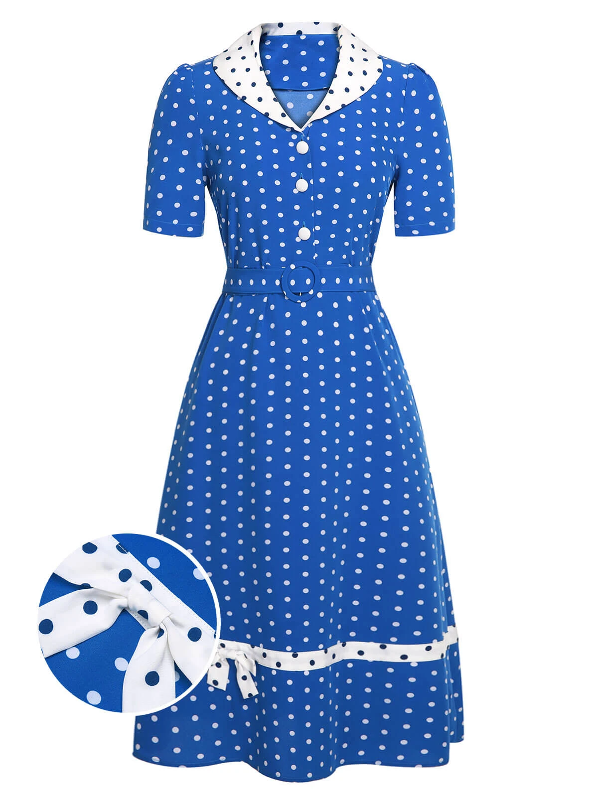 Blue & White 1940s Polka Dot Lapel Dress 3 Blue & White 1940s Polka Dot Lapel Dress