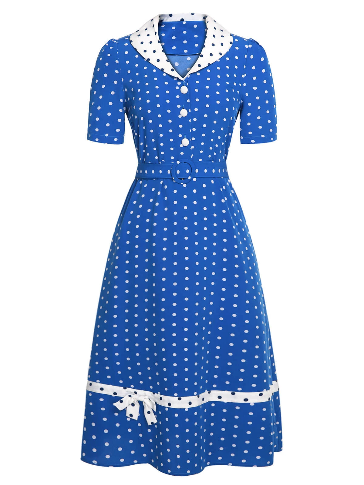 Blue & White 1940s Polka Dot Lapel Dress 4 Blue & White 1940s Polka Dot Lapel Dress - Image 2
