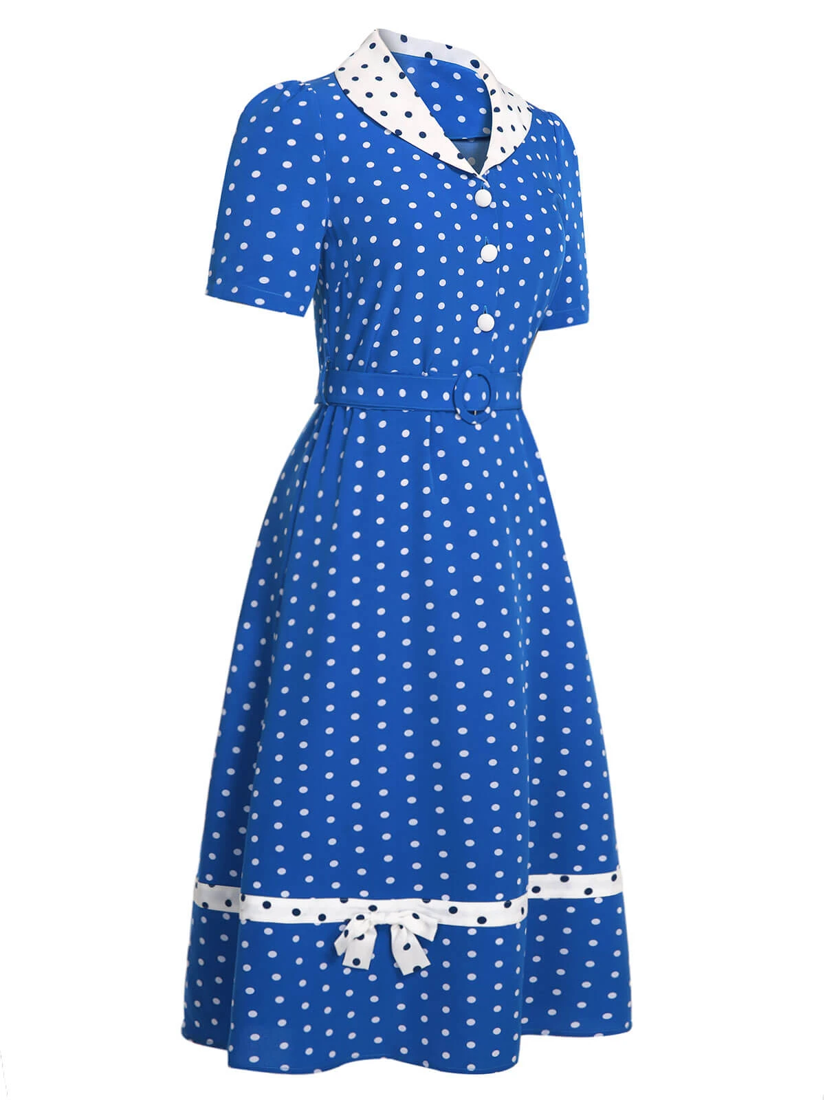Blue & White 1940s Polka Dot Lapel Dress 5 Blue & White 1940s Polka Dot Lapel Dress - Image 3