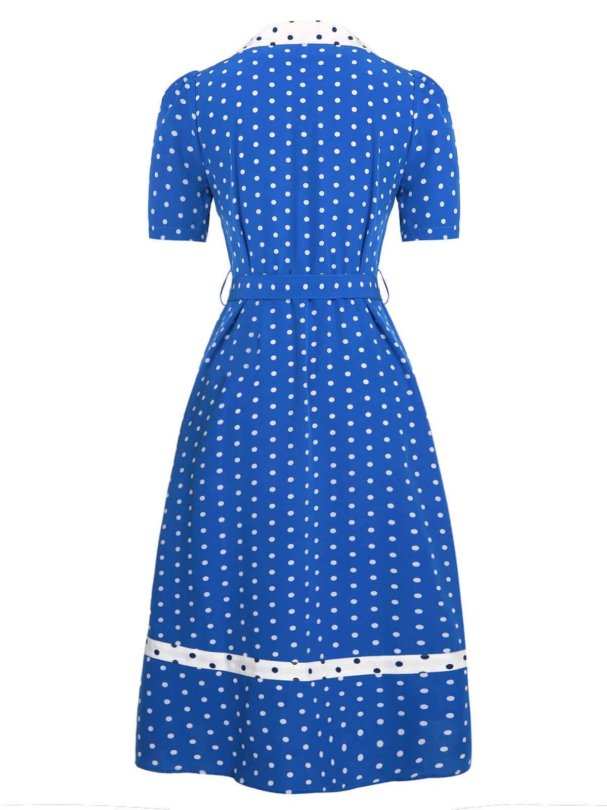 Blue & White 1940s Polka Dot Lapel Dress 6 Blue & White 1940s Polka Dot Lapel Dress - Image 4