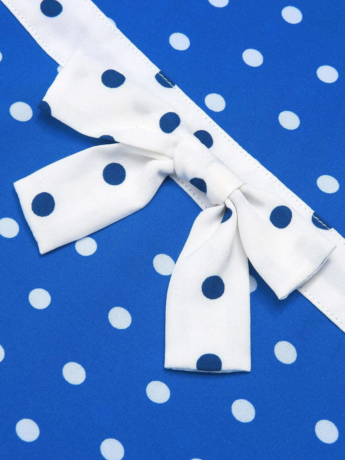 Blue & White 1940s Polka Dot Lapel Dress 8 Blue & White 1940s Polka Dot Lapel Dress - Image 6