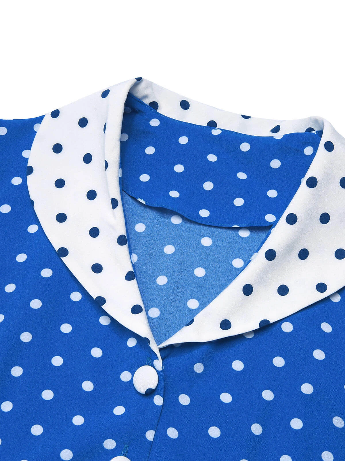 Blue & White 1940s Polka Dot Lapel Dress 7 Blue & White 1940s Polka Dot Lapel Dress - Image 5