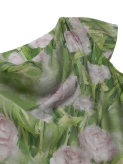 Green 1960s Oil-Painting Rose Dress -Retro Pulse Shop SCHL000562 4