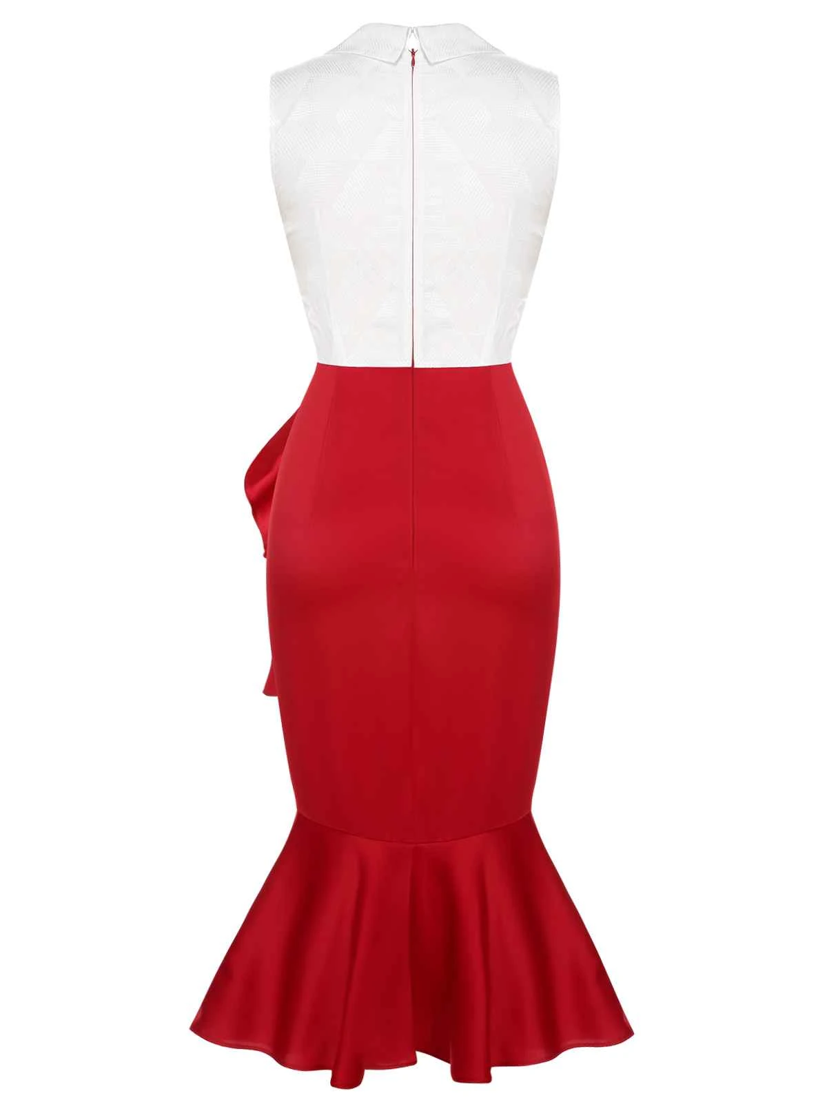 Red & White 1930s Sleeveless Slit Fishtail Dress 6 Red & White 1930s Sleeveless Slit Fishtail Dress - Image 4