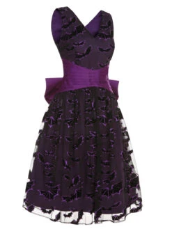 Deep Purple 1950s Halloween Bat Bow Dress -Retro Pulse Shop SCHL000582 2