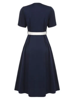 Dark Blue & White 1940s Sailor Collar Dress -Retro Pulse Shop SCHL000613 3