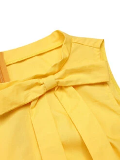 Yellow 1950s Daisy Bowtie Patchwork Dress -Retro Pulse Shop SCHL000622 6