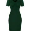 Green 1960s Keyhole Stand Collar Pencil Dress -Retro Pulse Shop SCHL000658 DG 1