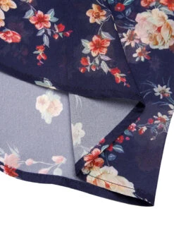 Navy Blue Floral Bubble Sleeves Dress 15 Navy Blue Floral Bubble Sleeves Dress -Retro Pulse Shop SCHL000667 4