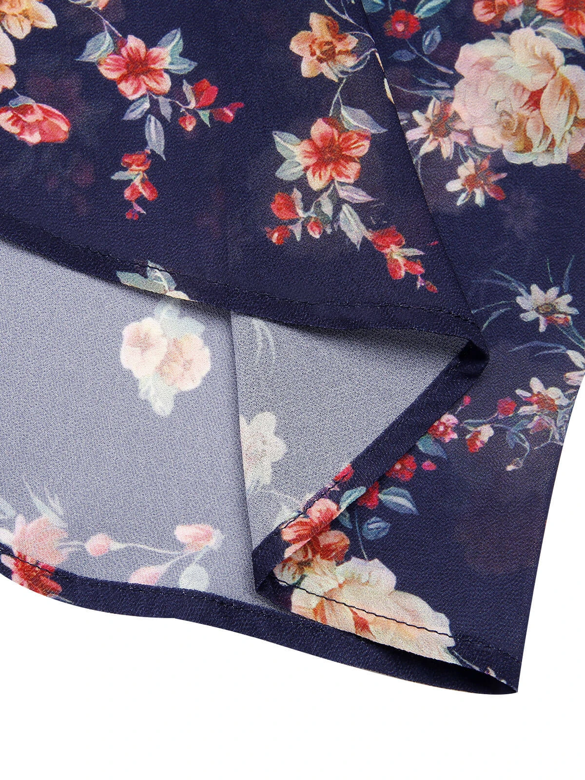 Navy Blue Floral Bubble Sleeves Dress 9 Navy Blue Floral Bubble Sleeves Dress - Image 7