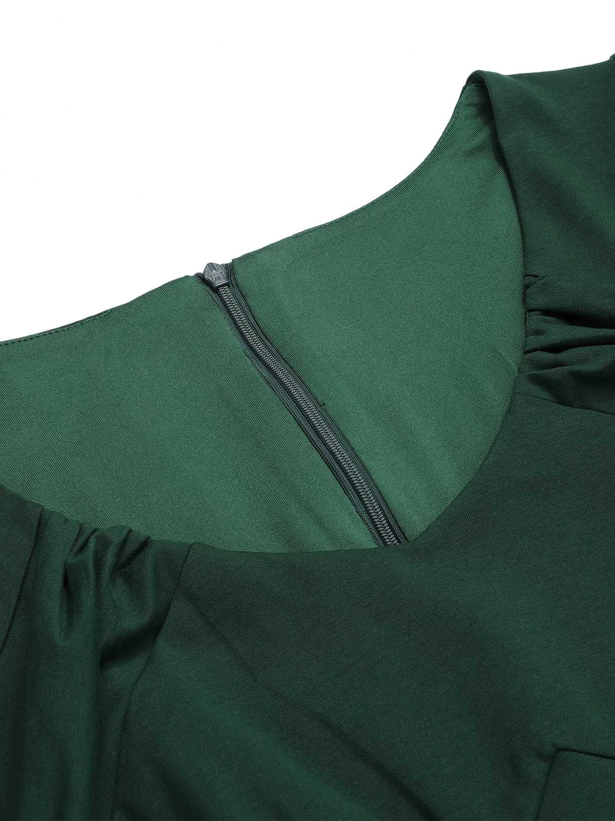 Dark Green 1940s Solid Wrap Dress 7 Dark Green 1940s Solid Wrap Dress - Image 5