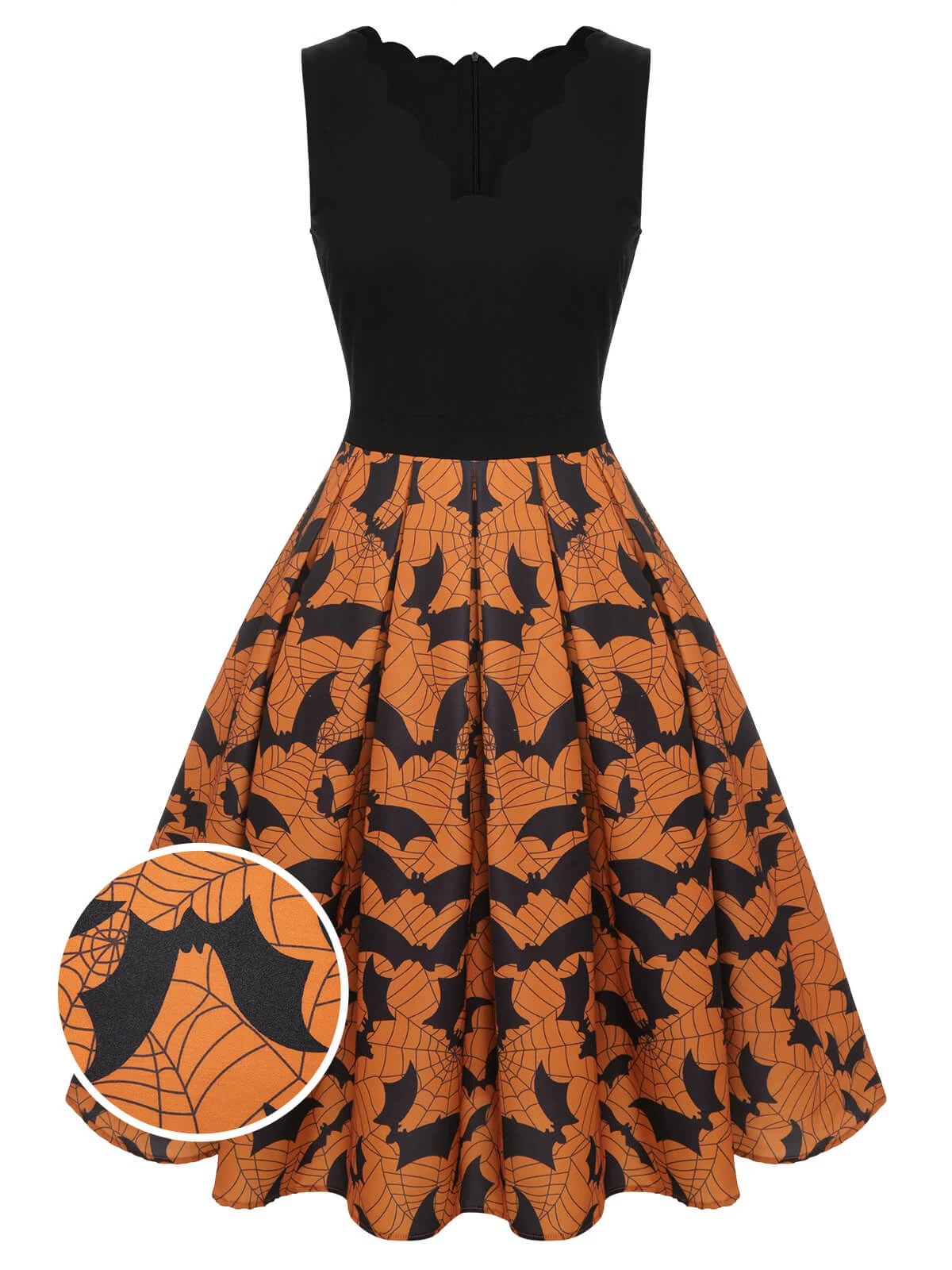 Black & Orange 1950s Halloween Bat Sleeveless Dress 3 Black & Orange 1950s Halloween Bat Sleeveless Dress