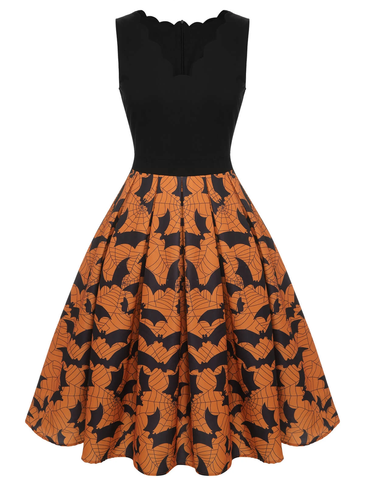 Black & Orange 1950s Halloween Bat Sleeveless Dress 4 Black & Orange 1950s Halloween Bat Sleeveless Dress - Image 2