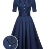 Blue 1940s Solid Short Sleeves Lapel Dress -Retro Pulse Shop SCHL000804 01 compressed