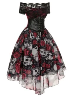 1950s Halloween Skull Rose Lace Mesh Dress -Retro Pulse Shop SCHL000827 2 compressed