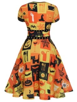 1950s Halloween Lace-Up Peter Pan Collar Dress -Retro Pulse Shop SCHL000829 3