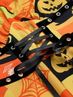 1950s Halloween Lace-Up Peter Pan Collar Dress -Retro Pulse Shop SCHL000829 4