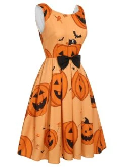 Orange 1950s Halloween Sleeveless Beading Dress -Retro Pulse Shop SCHL000850 2 compressed