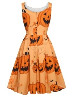 Orange 1950s Halloween Sleeveless Beading Dress -Retro Pulse Shop SCHL000850 3 compressed