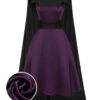 2PCS 1950s Deep Purple Dress & Black Bat Cloak -Retro Pulse Shop SCHL000856 SCHL000857 01