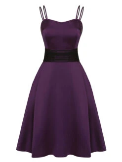 Deep Purple 1950s Halloween Solid Strap Dress -Retro Pulse Shop SCHL000857 1