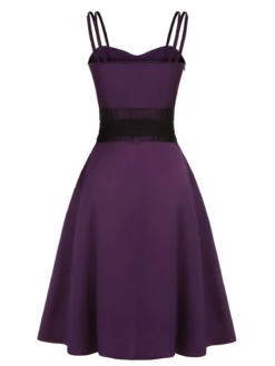 Deep Purple 1950s Halloween Solid Strap Dress -Retro Pulse Shop SCHL000857 3