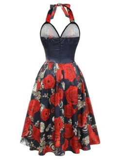 Black 1950s Sweetheart Skeleton Rose Swing Dress -Retro Pulse Shop SCHL000859 3 compressed