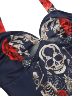 Black 1950s Sweetheart Skeleton Rose Swing Dress -Retro Pulse Shop SCHL000859 4 compressed