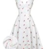 White Satin-faux Cherry Polka Dot Dress