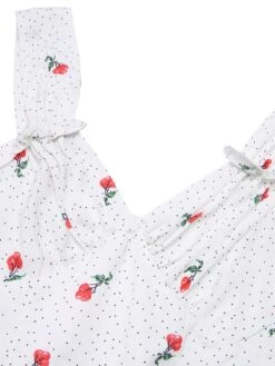 White Satin-faux Cherry Polka Dot Dress -Retro Pulse Shop SCHL000992 4