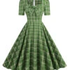 1950s Gingham Plaid Square Neck Flared Dress -Retro Pulse Shop SCHL000999 GR 1