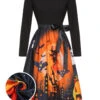 1950s Black Halloween Long Sleeve Swing Dress 2 1950s Black Halloween Long Sleeve Swing Dress -Retro Pulse Shop SCHL001017 01