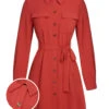 Red 1950s Lapel Long Sleeve Shirt Dress -Retro Pulse Shop SCHL001022 01