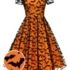 1950s Halloween Lace Off-shoulder Swing Dress 1 1950s Halloween Lace Off-shoulder Swing Dress -Retro Pulse Shop SCHL001032 01 compressed