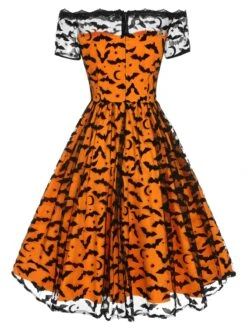1950s Halloween Lace Off-shoulder Swing Dress -Retro Pulse Shop SCHL001032 3 compressed