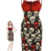Red 1960s Halloween Skull Strap Dress