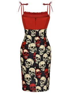 Red 1960s Halloween Skull Strap Dress -Retro Pulse Shop SCHL001036 3