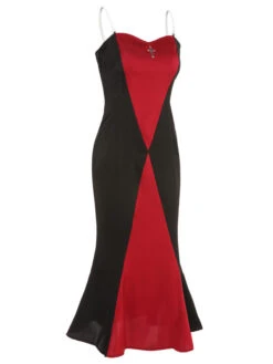 Black & Red 1930s Halloween Fishtail Strap Dress -Retro Pulse Shop SCHL001038 2