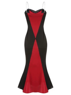 Black & Red 1930s Halloween Fishtail Strap Dress -Retro Pulse Shop SCHL001038 3