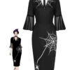 Black 1960s Halloween Spider Net Bell Pencil Dress -Retro Pulse Shop SCHL001044 01