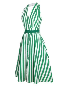 2PCS Green 1950s Stripes Romper & Umbrella Skirt -Retro Pulse Shop SCHL001135 2