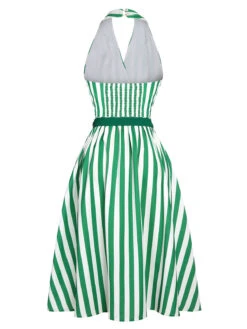 2PCS Green 1950s Stripes Romper & Umbrella Skirt -Retro Pulse Shop SCHL001135 3