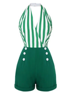 2PCS Green 1950s Stripes Romper & Umbrella Skirt -Retro Pulse Shop SCHL001135 4