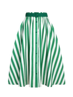 2PCS Green 1950s Stripes Romper & Umbrella Skirt -Retro Pulse Shop SCHL001135 6