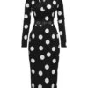 Black 1960s Polka Dot V-Neck Dress
