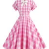 1950s Plaid Bow Lapel Swing Dress -Retro Pulse Shop SCHL001476 LP 1
