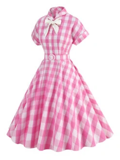 1950s Plaid Bow Lapel Swing Dress -Retro Pulse Shop SCHL001476 LP 4